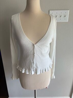 Divided H&M off white deep V ribbed long sleeve cardigan sweater Woman’s Medium